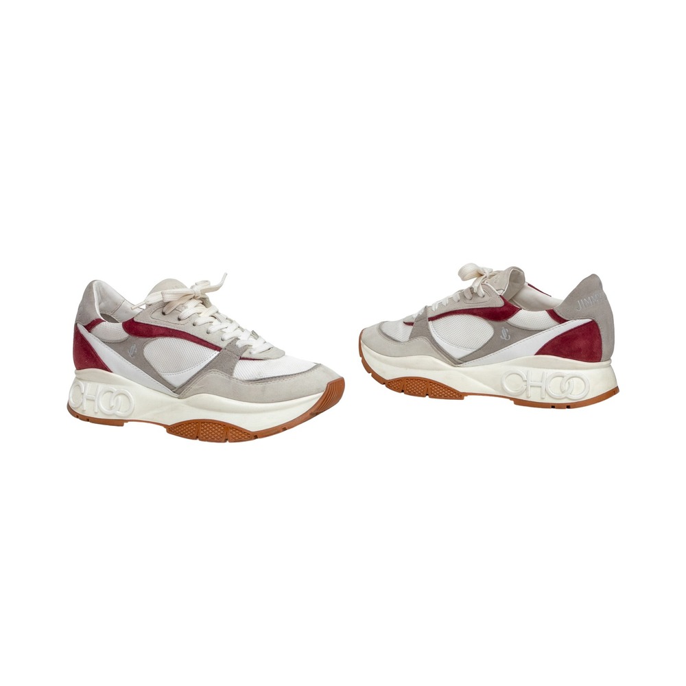 Jimmy Choo Raine Women's Sneakers Size 40 US 10 White Grey Red Suede Mesh